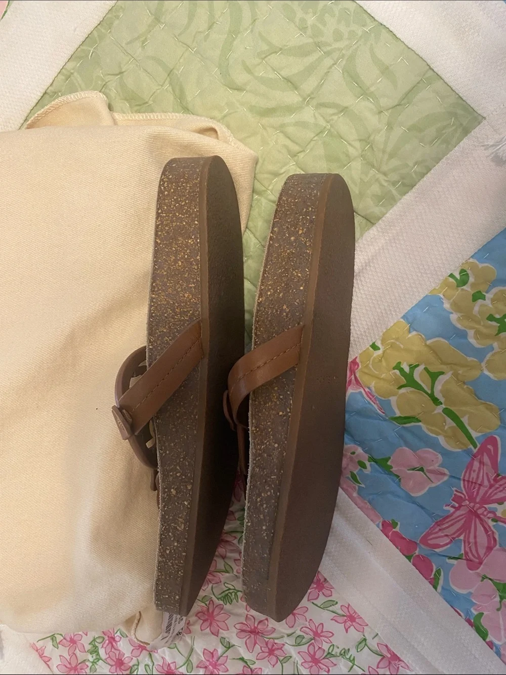 Tory Burch Brown Logo Thong Sandals